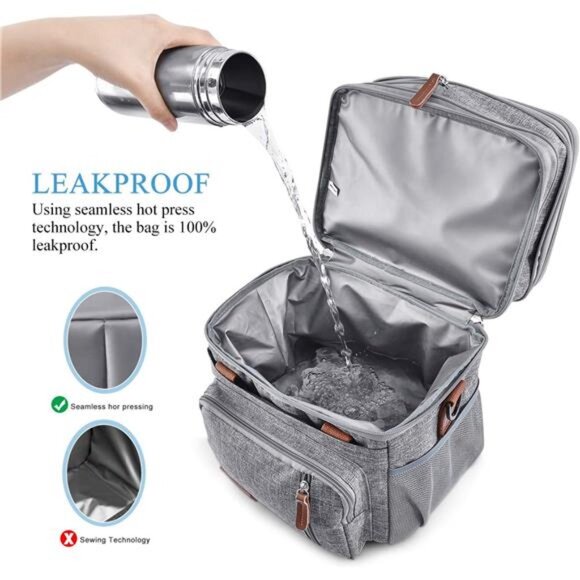 Lunch Bag for Women Men Double Deck Lunch Box - Leakproof Insulated Soft Large - Picture 5 of 7